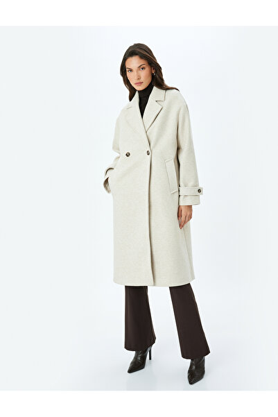 Koton Dvouřadý dlouhý oversize kašmírový kabát s knoflíky