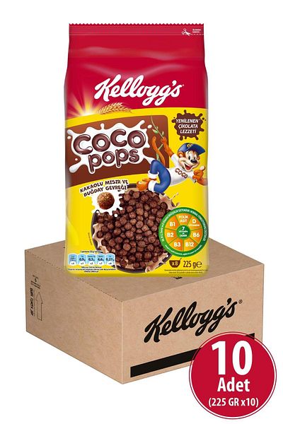 Kellogg's Coco Pops Balls Cocoa Wheat and Corn Flakes 225 g X 10 Pieces, Contains Fiber, Iron and 7 Vitamins