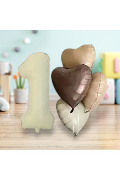 Deniz Party Store 34 Inch 1 Year Old Sand 2 Beige 1 Sand 1 Chocolate Coffee Heart Foil Balloon Set
