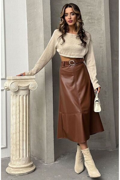 TOPSHOW Fusta de bază din piele artificială cu centură