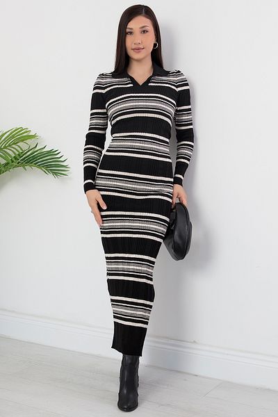 PULLIMM Striped Knitwear Dress with Neckline - Ard2786