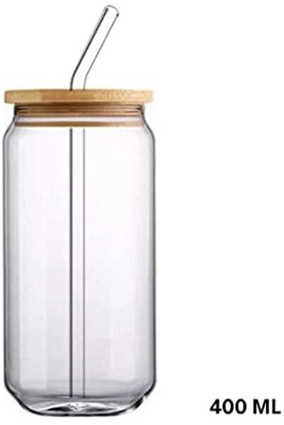 MIBRU Juice glass jar wood lid with straw 400ml