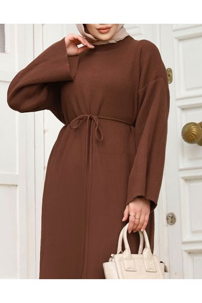 Vaniza Lace-Up Long Crew Neck Knitwear Dress