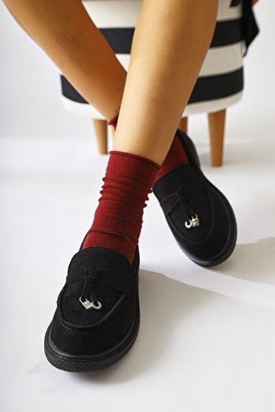 Limoya Francina Black Suede Accessory Tassel Detailed Women's Casual Shoes Opportunity Product