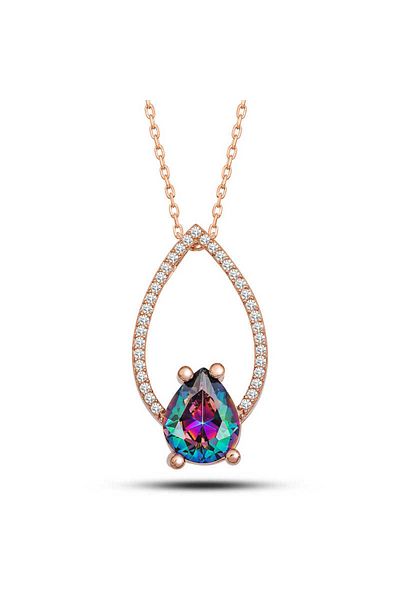 Skygo Drop Patterned Silver Rose Mystic Topaz Women's Necklace