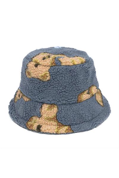 Karakedi Teddy Bear Allover Indigo Winter Thick Bucket Hat