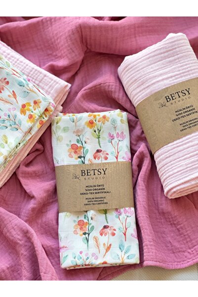 BETSY STUDIO بطانية موسلين بألوان مائية وبطانية أطفال من الموسلين باللون الور...