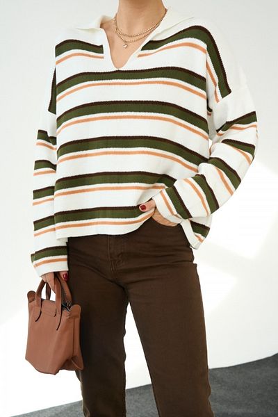 Qu Style Placket Polo Neck Sweater