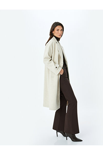 Koton Dvouřadý dlouhý oversize kašmírový kabát s knoflíky