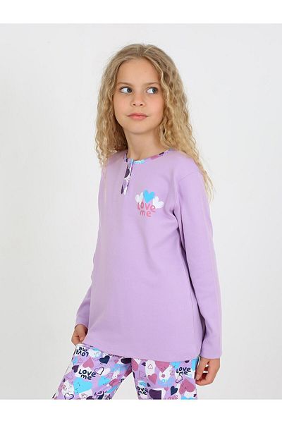 vitmo Love Me - Girl's 100% Cotton Long Sleeve Pajama Set with Button Detail