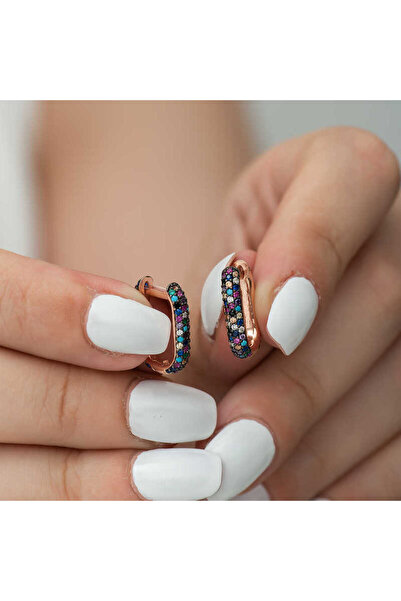 Skygo Gümüş Çift Taraflı Mix Taşlı J Küpe