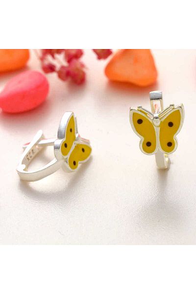 Skygo Yellow Silver Butterfly Patterned Kids Earrings