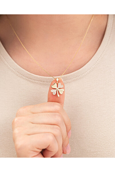 MEKS JEWELS 14 Ayar Altın Yonca Kolye