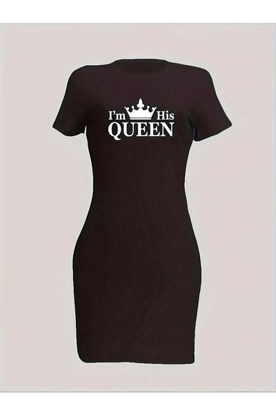 Modaiconu Rochie mini cu mânecă scurtă pentru femei, cu imprimeu Queen, cu două fire