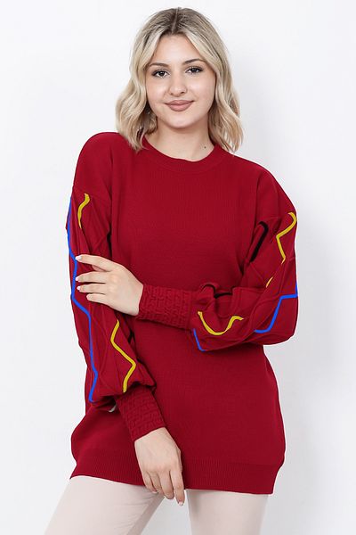 LUGMO Tricotaj de damă Pulover mânecă cu dungi roșii