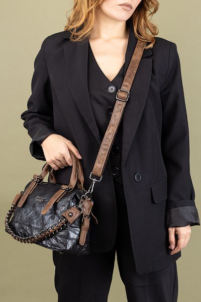Getcho Malawi Vintage Women's Black Shoulder Bag Crossbody Bag Chain Strap Daily Use Leather Texture