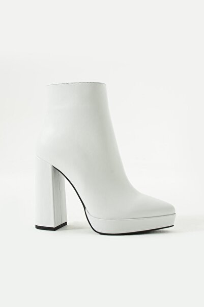 FOLLİNİ Kadın Hakiki Deri Platformlu Bot Beyaz