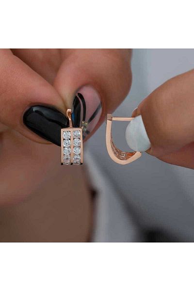 Skygo White Stone Silver J Women's Earrings - Double Row