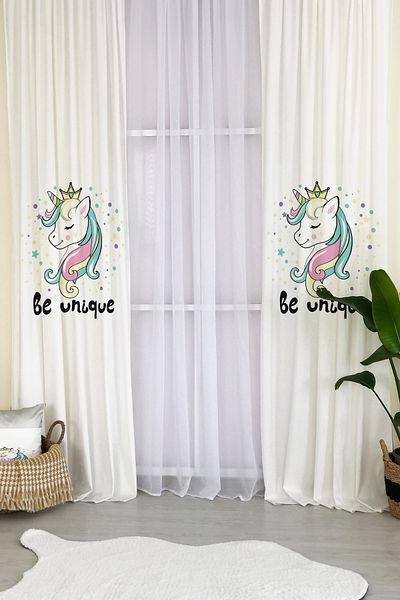 Lolla Be Uniqe Unicorn White Background Curtain 16