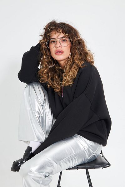 The Champ Clothing Черен дамски суитшърт с окъл деколте No Fear Front и щампа Oversize