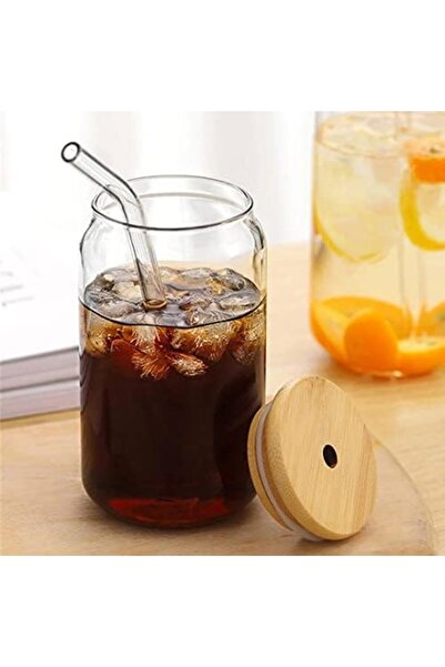 MIBRU Juice glass jar wood lid with straw 400ml