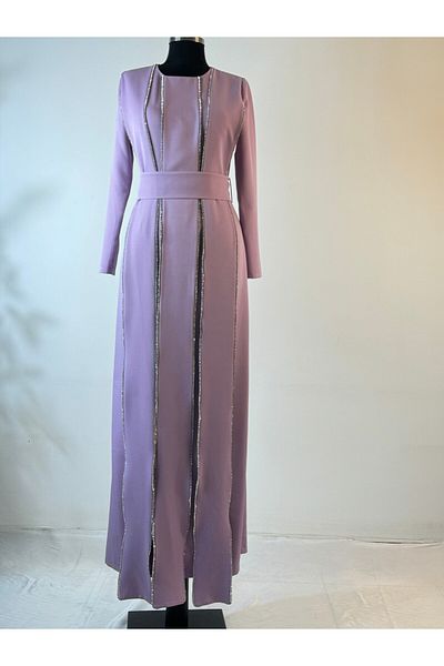 4 YOU TEKSTİL VE AKSESUAR Lilac Crepe Evening Dress
