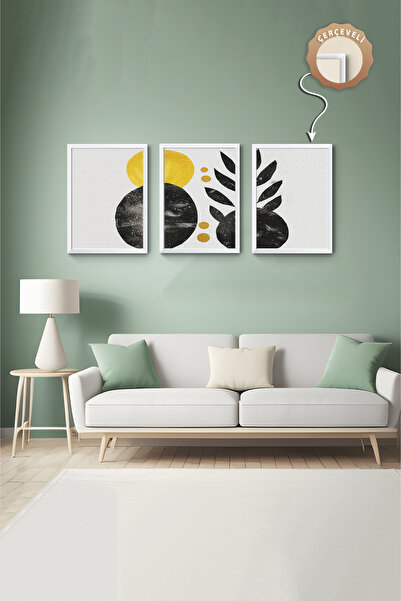 wudie Pictură decorativă din 3 piese, cu cadru din lemn, pictură abstractă, p...