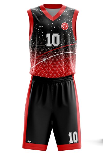 ACR Giyim Tekstil Forma Baskı Basketbol Forması Kırmızı & Siyah Model B2402 - Kişiye Özel İsim ve Numara Yazılabilir Dijital Baskı