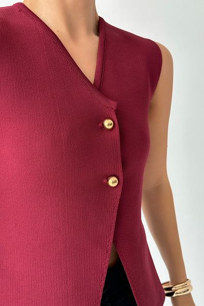 LOOSH Plum Gold Colored Women's Top Vest - Buttoned and Solid Knit