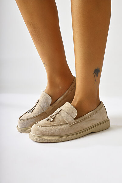 Limoya Francina Beige Suede Women's Casual Shoes with Tassel Detail and Accessories, Opportunity Product