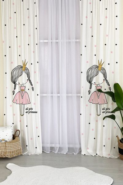 Lolla Princess Girl Patterned White Background Curtain 172