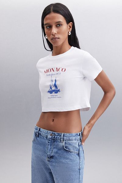 GRIMELANGE T-Shirt ROBYN White Crop - Γυναικείο 100% βαμβάκι