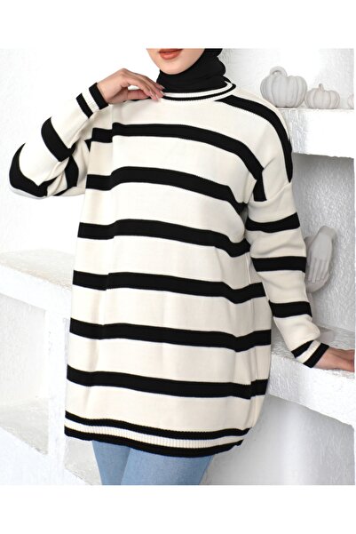 Vaniza Standard Size Striped Long Sleeve Knitwear Tunic
