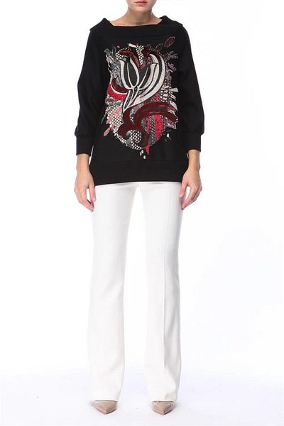 Escada Boat Neck Printed Black Sweatshirt
