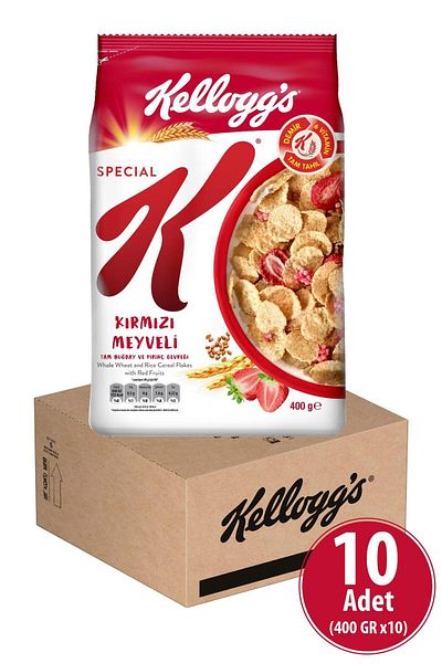 Kellogg's Special K Red Fruit Breakfast Whole Wheat and Rice Flakes 400 Gr X 10 Pieces