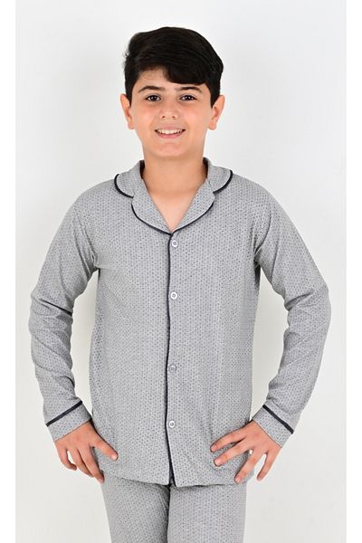 vitmo 100% Cotton Long Sleeve Mini Pajama Set for Boy - Buttoned