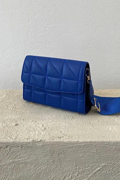 maka look Kalın Askılı Mavi Kapitone Çanta