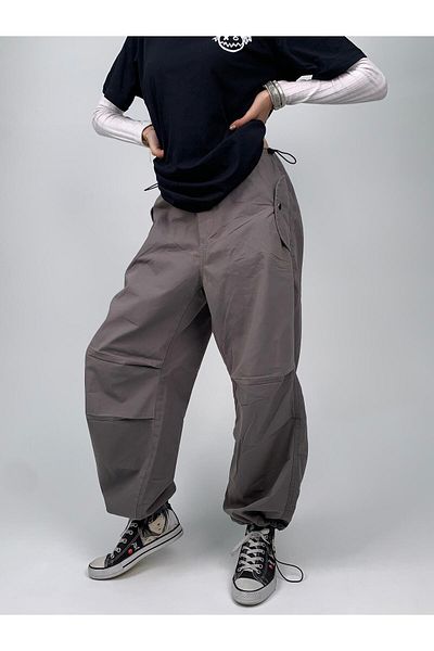 KOTOLOG Y2K Array Pleated Cover Pocket Loose Wide Leg Elastic Waist Elastic Baggy Pants