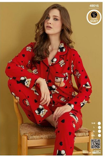 HS İÇ GİYİM Women's Luxury Suede Long Sleeve Buttoned Pajama Set – Elegance and Comfort Combined