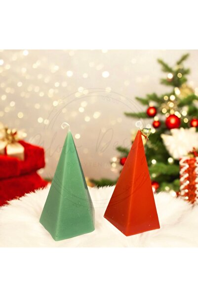 Glow Design Yeşil Kırmızı Noel Konsept Mum Hediyelik / Yılbaşı Mumu / Çam Ağa...