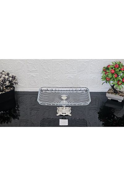 atabey home collection طبق قارب فضي مخطط من Pasabahce Elegance مع طبق تقديم - باتون 27 سم