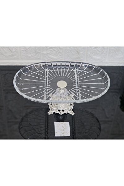 atabey home collection Elegance Pasabahce Striped Silver Casting Plate with Standing Presentation Compartment Oval & Serving Plate 27cm