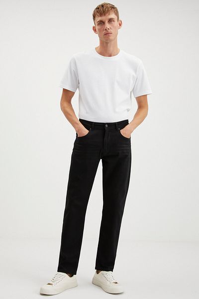 GRIMELANGE Davın Herren-Denim-Jeans mit dicker Struktur, schmaler Passform, geformt, schwarz