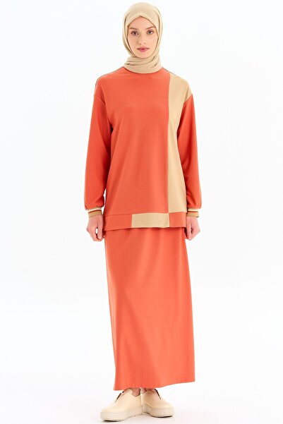 Tuğba Bel Biye Bağcıklı Örme Etek - Turuncu