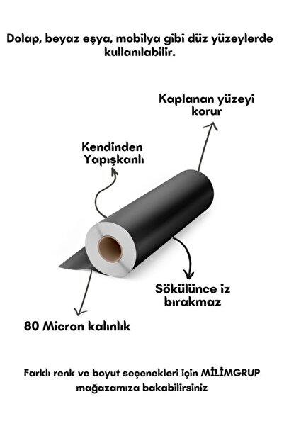 AUTOFOLYO Mat Siyah Folyo Kendinden Yapışkanlı - Dolap Mobilya Kaplama Folyosu