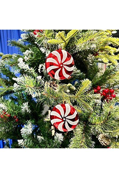 Parti Dükkanım Червоні круглі цукерки для прикраси новорічної ялинки (8 см) 2...