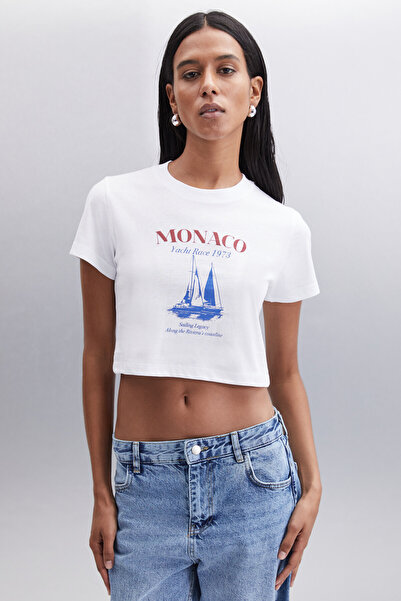 GRIMELANGE Tricou crop alb ROBYN - 100% bumbac femei