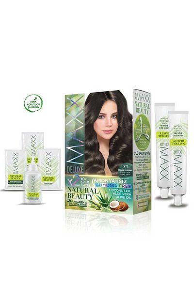 MAXX DELUXE 2 Pack Natural Beauty Ammonia-Free Hair Dye 7.1 Ashy Brown