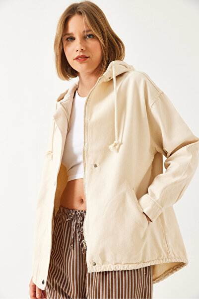 Bianco Lucci Women's Hooded Zippered Gabardine Jacket 60261080