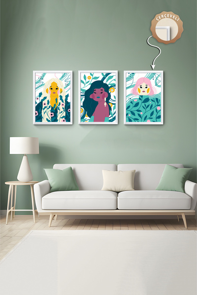 wudie Pictură decorativă din 3 piese, cu cadru din lemn, pictură abstractă, p...